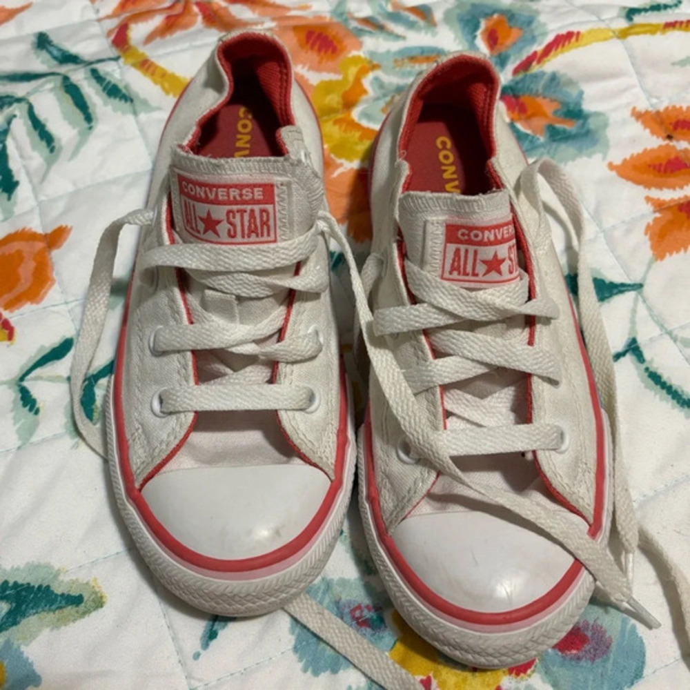 Converse All Star Ox Junior Girls Shoes Size 1 White Pink Chuck Taylor 668484F